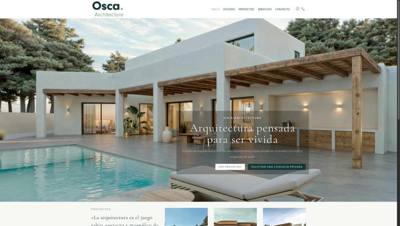 Portada de la web de Osca Architecture, estudio de arquitectura en Moraira