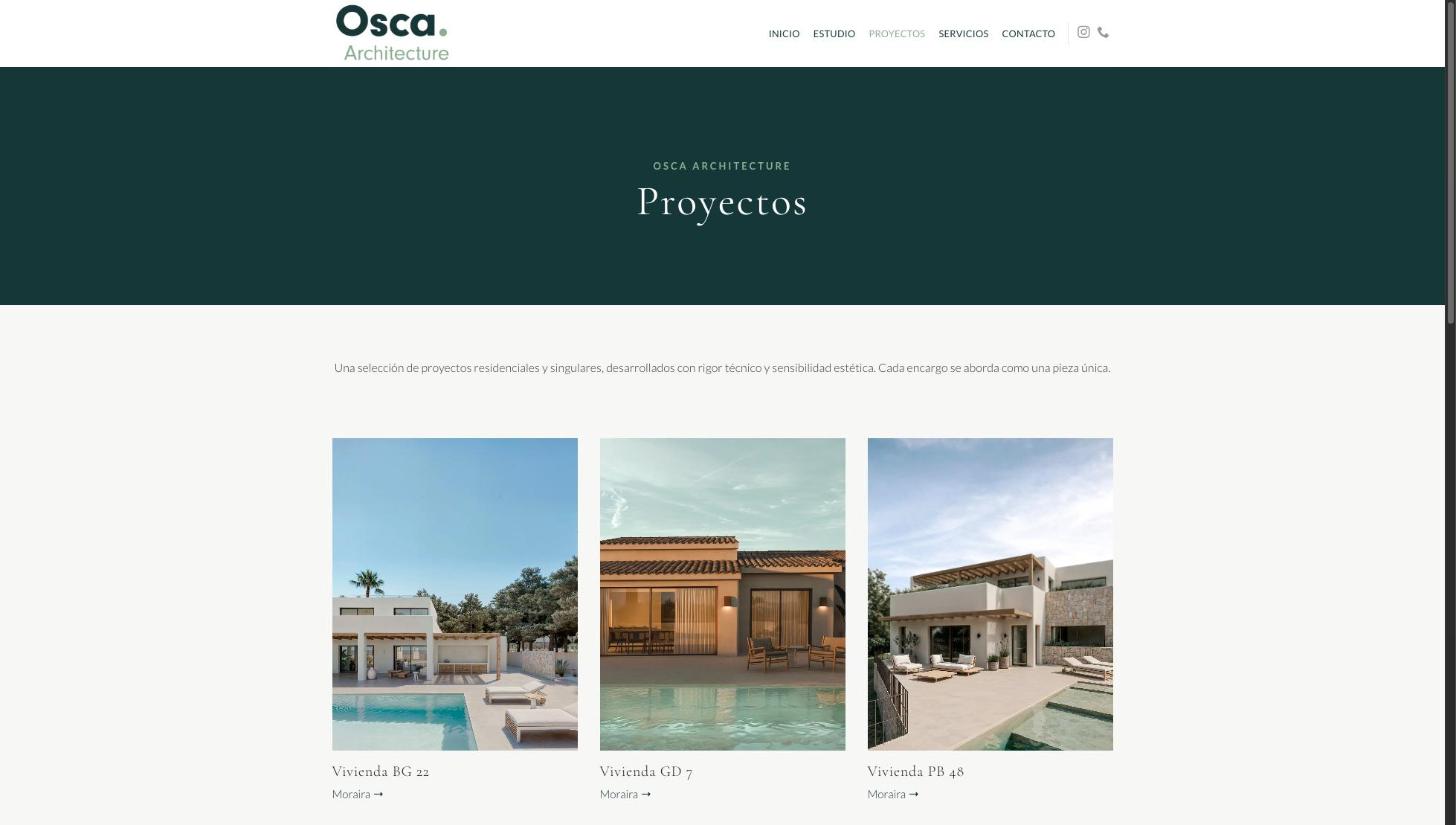 Página de proyectos de la web de Osca Architecture